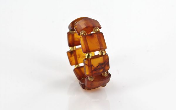 GERMAN BALTIC Matte Cognac AMBER Handmade Elegant Elastic Ring RB020 RRP£35!!!