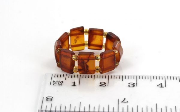 GERMAN BALTIC Matte Cognac AMBER Handmade Elegant Elastic Ring RB020 RRP£35!!!