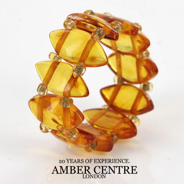 GERMAN BALTIC CLEAR HONEY AMBER HANDMADE ELEGANT ELASTIC RING RB024 RRP £35!!!