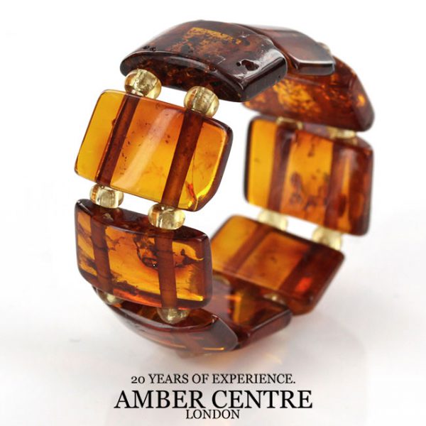 GERMAN BALTIC Deep orange cognac AMBER Handmade Elastic Ring RB034 RRP £35!!!