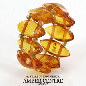 German BALTIC Fiery Orange Amber Handmade Elegant Elastic Ring RB043 RRP£35!!!