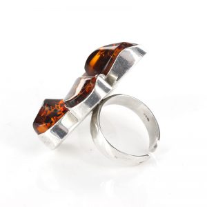 GERMAN HANDMADE BALTIC AMBER RING 925 SILVER CLOVER SHAPE ,ADJUSTABLE, WR016 RRP£195!!!