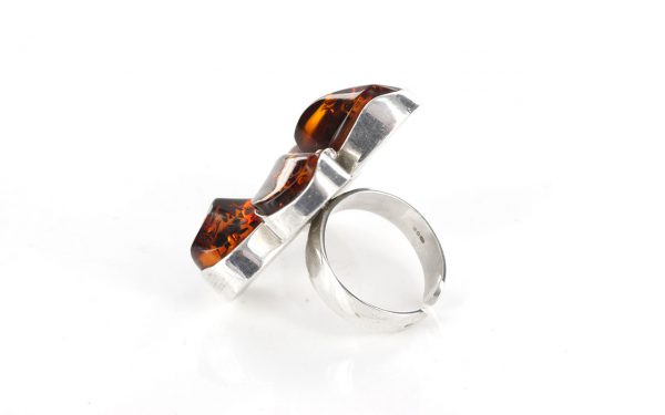 GERMAN HANDMADE BALTIC AMBER RING 925 SILVER CLOVER SHAPE ,ADJUSTABLE, WR016 RRP£195!!!