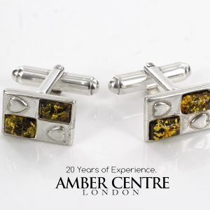 Italian Cufflinks German Green Baltic Amber 925 Sterling Silver CF006 RRP£95!!!