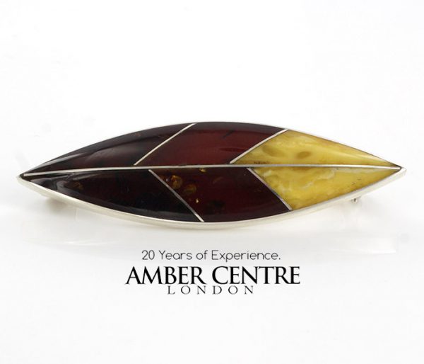 Modern Handmade German Baltic Amber Brooch in 925 Silver Handmade BD012 RRP£100!!!