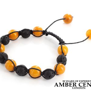 German Antique Butterscotch Amber Healing Bracelet With Volcanic Lava Beads W072 RRP£495!!!