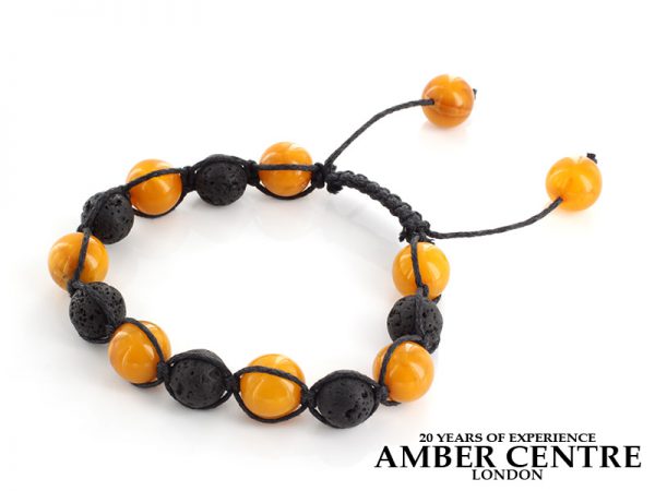 German Antique Butterscotch Amber Healing Bracelet With Volcanic Lava Beads W072 RRP£495!!!