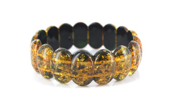 German Fiery Cognac/Green Healing Genuine Amber Bracelet- W084 RRP£295!!!