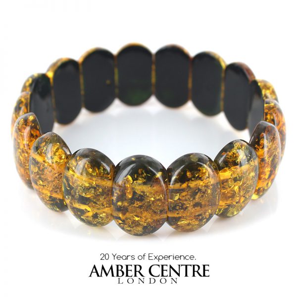 German Fiery Cognac/Green Healing Genuine Amber Bracelet- W084 RRP£295!!!