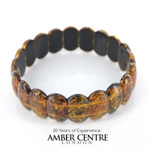 German Fiery Cognac/Green Healing Genuine Amber Bracelet- W081 RRP£175!!!