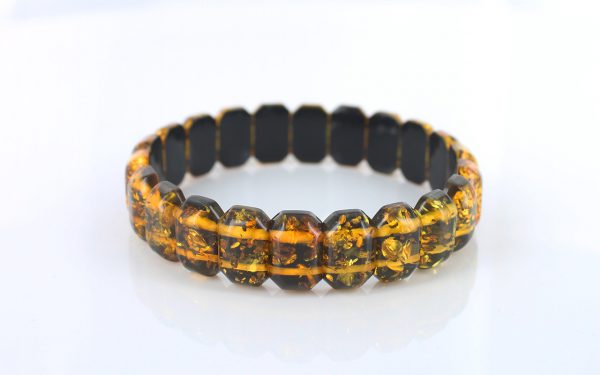 German Fiery Cognac/Green Healing Genuine Amber Bracelet- W080 RRP£135!!!