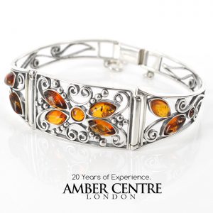 Italian Handmade Bangle Artistic Elegant Floral Baltic Amber 925 Silver Ban126-RRP£195!!!