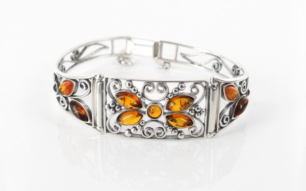 Italian Handmade Bangle Artistic Elegant Floral Baltic Amber 925 Silver Ban126-RRP£195!!!