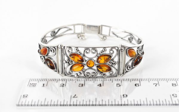 Italian Handmade Bangle Artistic Elegant Floral Baltic Amber 925 Silver Ban126-RRP£195!!!