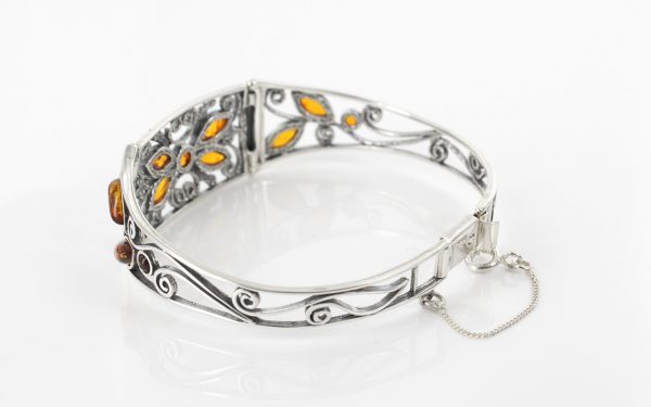 Italian Handmade Bangle Artistic Elegant Floral Baltic Amber 925 Silver Ban126-RRP£195!!!