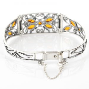 Italian Handmade Bangle Artistic Elegant Floral Baltic Amber 925 Silver Ban126-RRP£195!!!