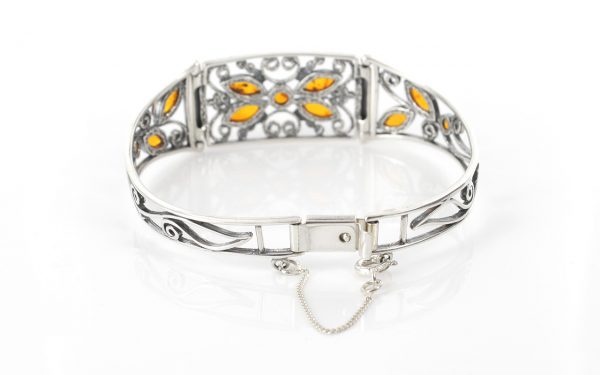 Italian Handmade Bangle Artistic Elegant Floral Baltic Amber 925 Silver Ban126-RRP£195!!!