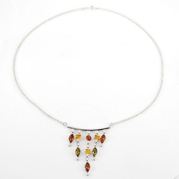 Necklace With Assorted Baltic Amber Italian Handmade Sterling Silver N085 RRP£100!!!