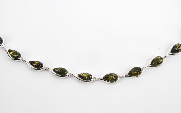Italian Handcrafted 925 Silver Necklace with Green Baltic Amber Stones N100 RRP£250!!!
