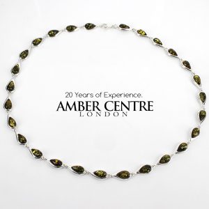 Italian Handcrafted 925 Silver Necklace with Green Baltic Amber Stones N100 RRP£250!!!