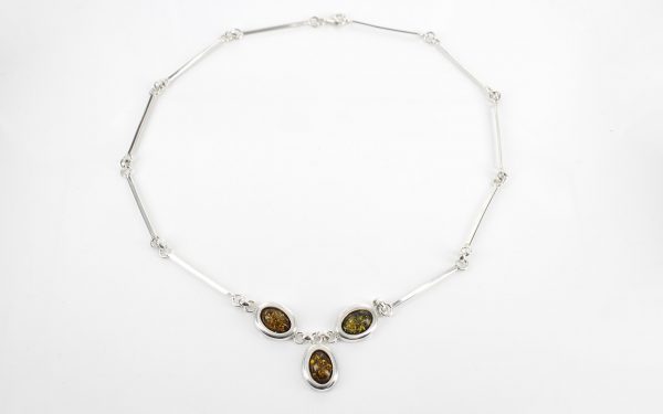 Italian Made 925 Silver Necklace with Green and Baltic Amber N094 RRP£175!!!