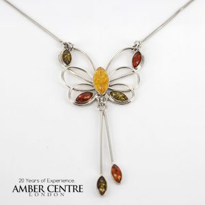 Necklace with Assorted Amber Italian Handmade Silver Butterfly N083 RRP£115!!!