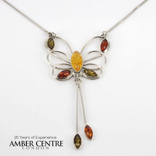 Necklace with Assorted Amber Italian Handmade Silver Butterfly N083 RRP£115!!!