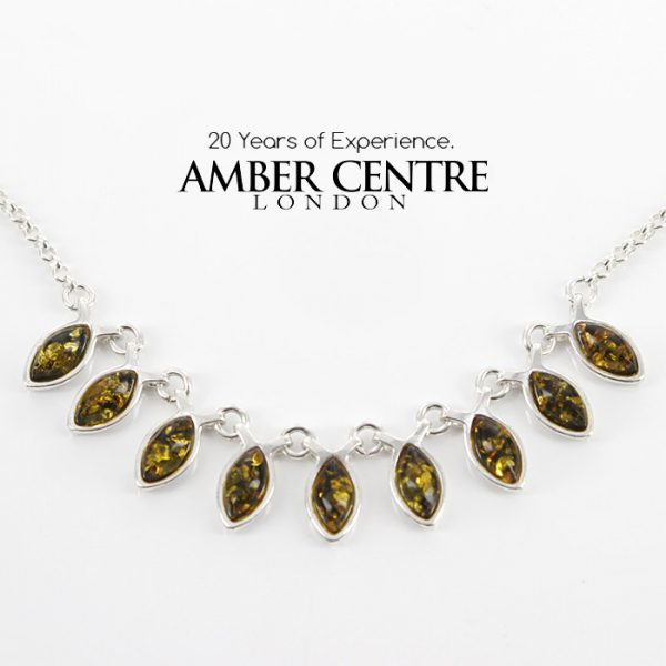 Italian Handmade 925 Silver Necklace Green Baltic Amber Stones N111 RRP£90!!!