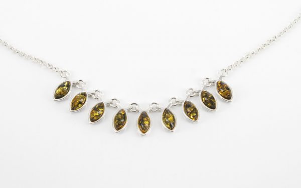 Italian Handmade 925 Silver Necklace Green Baltic Amber Stones N111 RRP£90!!!