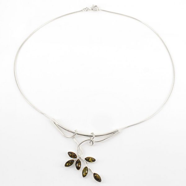Italian Handmade Leaf Green Baltic Amber Necklace 925 Silver N108 RRP£100!!!