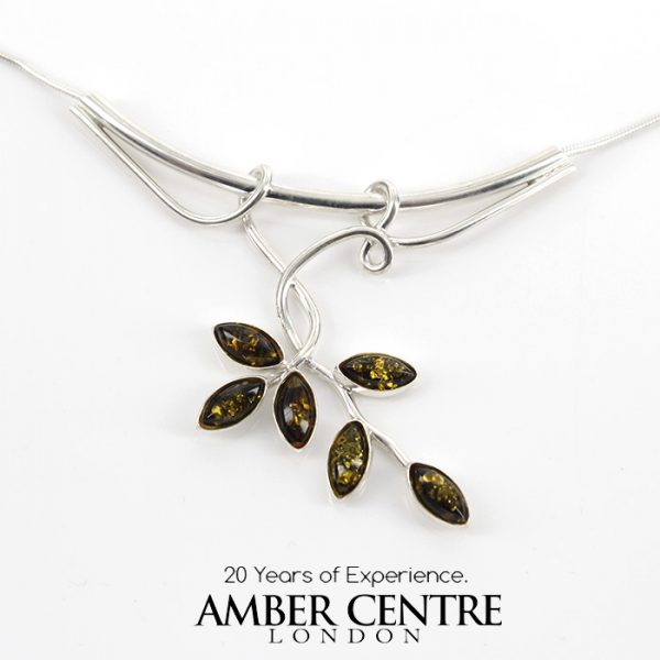 Italian Handmade Leaf Green Baltic Amber Necklace 925 Silver N108 RRP£100!!!