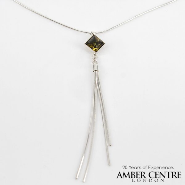 Italian Style 925 Silver Necklace with Square Green Amber Piece N107 RRP£60!!!