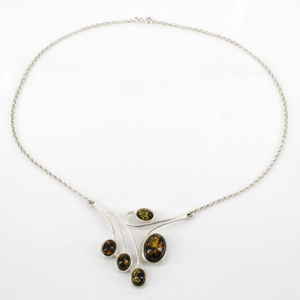 Italian Handmade Elegant 925 Silver Necklace Green Baltic Amber N103 RRP£100!!!