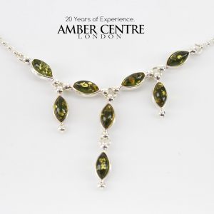 Italian Handmade 925 Silver Necklace Green Baltic Amber Stones N113 RRP£90!!