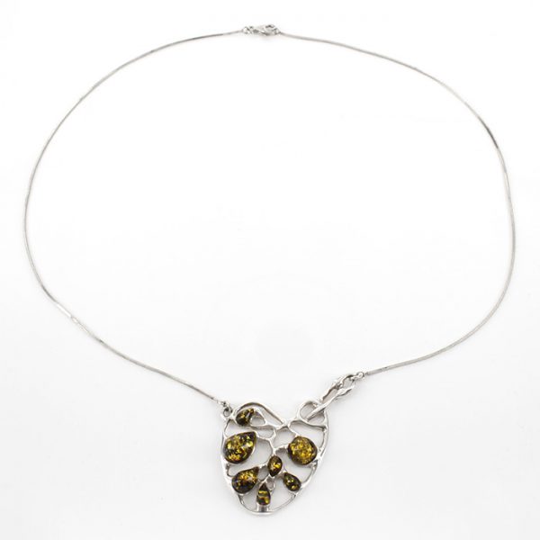 Italian Handcrafted 925 Silver Necklace with Green Baltic Amber Beads N102 RRP£110!!!