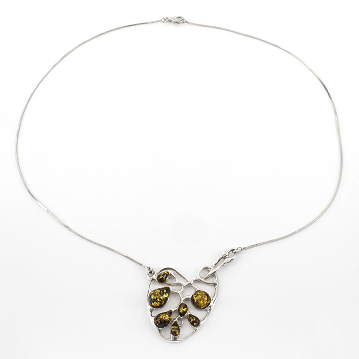 Italian Handcrafted 925 Silver Necklace with Green Baltic Amber Beads N102 RRP£110!!!
