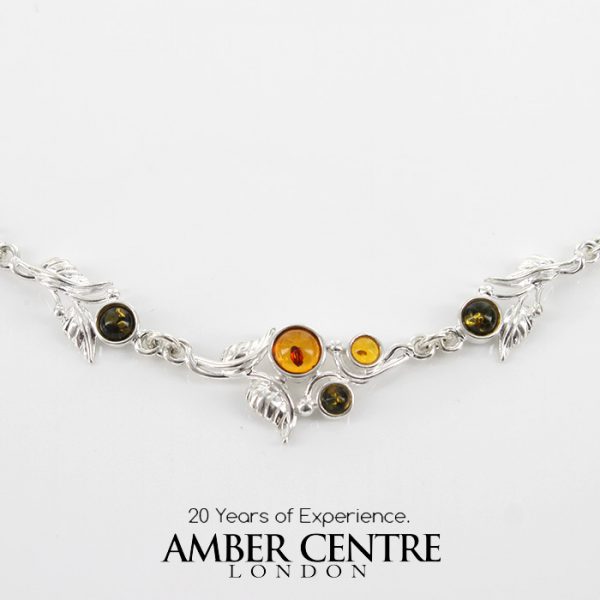 Beautiful Handcrafted in Italy 925 Silver Leaf Assorted Amber Necklace N089 RRP£65!!!