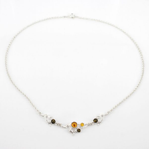 Beautiful Handcrafted in Italy 925 Silver Leaf Assorted Amber Necklace N089 RRP£65!!!