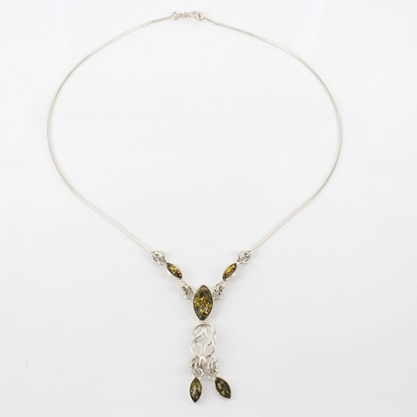 Italian Handmade 925 Silver Necklace Green Baltic Amber Stones N112 RRP£75!!