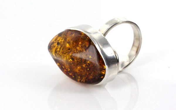 Handmade German Genuine Classic Baltic Amber Ring In 925 Silver WR152 RRP£140!!! Size P(57)