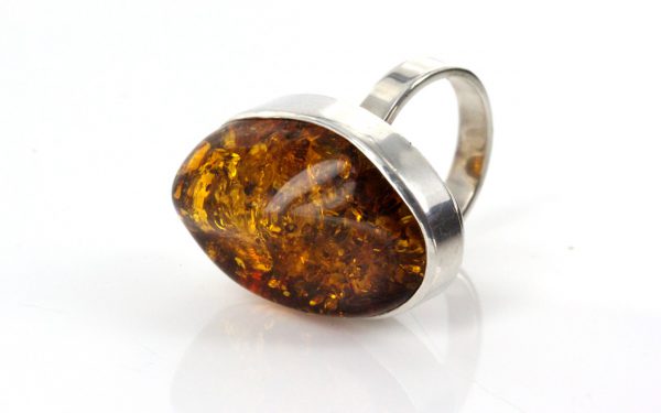 Handmade German Genuine Classic Baltic Amber Ring In 925 Silver WR152 RRP£140!!! Size P(57)