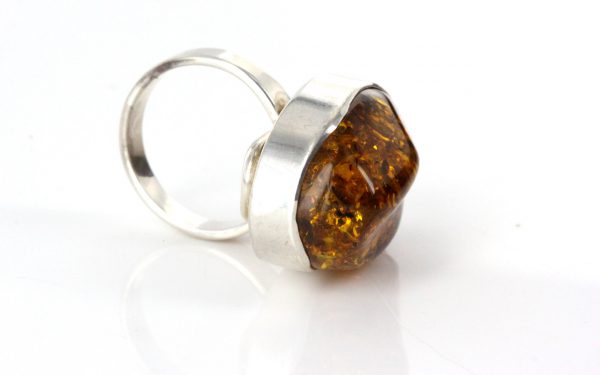 Handmade German Genuine Classic Baltic Amber Ring In 925 Silver WR152 RRP£140!!! Size P(57)