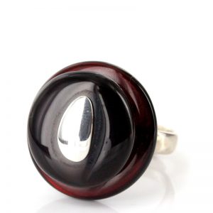 Handmade Genuine German Baltic Dark Cognac Adjustable Amber Ring 925 Silver WR166 RRP£125!!!