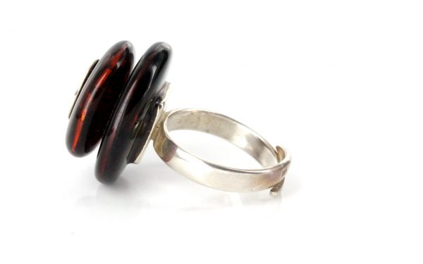 Handmade Genuine German Baltic Dark Cognac Adjustable Amber Ring 925 Silver WR166 RRP£125!!!