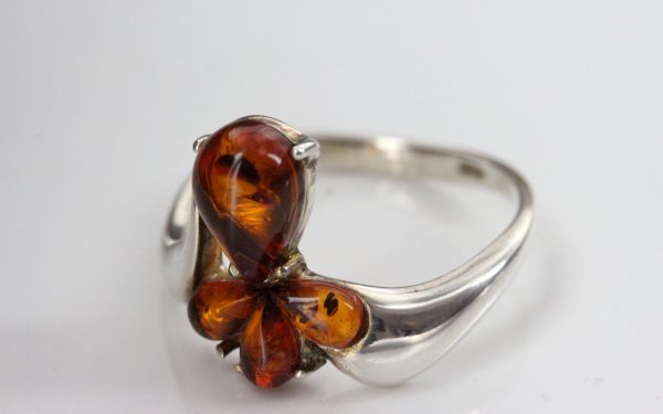 Handmade Petal Design German Baltic Amber Elegant 925 Silver Ring WR343 RRP£30!!