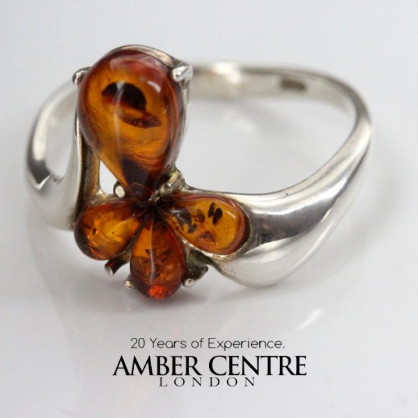 Handmade Petal Design German Baltic Amber Elegant 925 Silver Ring WR343 RRP£30!!