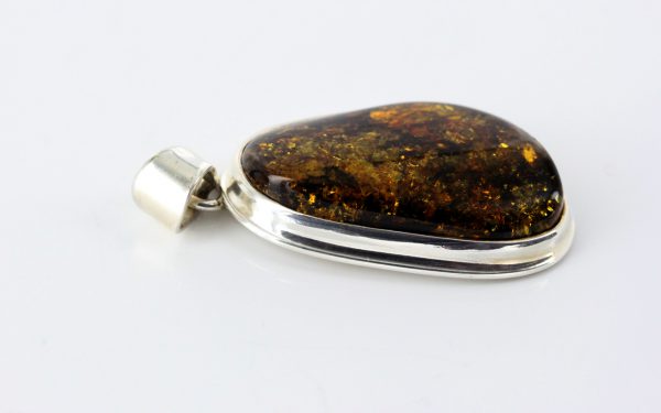 Green Baltic Amber Pendant Italian Style Handmade In 925 Silver PE0219 RRP£125!!