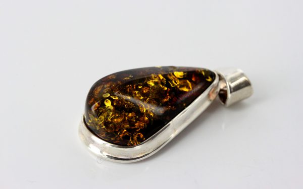 Green Baltic Amber Pendant Italian Style Handmade Unique In 925 Silver PE0218 RRP£115!!!