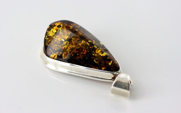 Green Baltic Amber Pendant Italian Style Handmade Unique In 925 Silver PE0218 RRP£115!!!