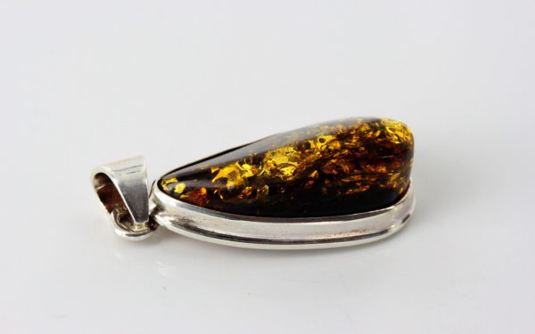 Green Baltic Amber Pendant Italian Style Handmade Unique In 925 Silver PE0218 RRP£115!!!